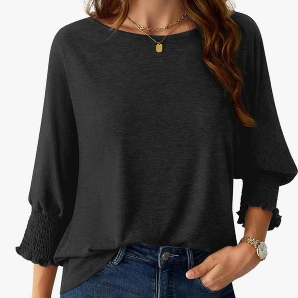 Women's 3/4 Sleeve Top Loose Fit Dressy Casual T Shirt for Women Basic Tee
